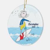 Cute Stick Figuur Surfer Boy kerstversiering Keramisch Ornament (Links)