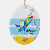 Cute Stick Figuur Surfer Boy kerstversiering Keramisch Ornament (Rechts)
