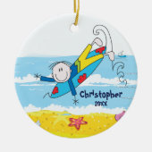 Cute Stick Figuur Surfer Boy kerstversiering Keramisch Ornament (Voorkant)