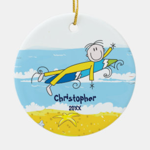 Cute Stick Figuur Surfer Boy kerstversiering Keramisch Ornament