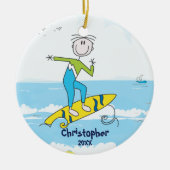 Cute Stick Figuur Surfer Boy kerstversiering Keramisch Ornament (Voorkant)