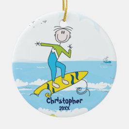 Cute Stick Figuur Surfer Boy kerstversiering Keramisch Ornament