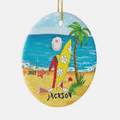 Cute Stick Figuur Surfer Boy kerstversiering Keramisch Ornament (Rechts)