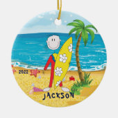 Cute Stick Figuur Surfer Boy kerstversiering Keramisch Ornament (Voorkant)