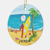 Cute Stick Figuur Surfer Boy kerstversiering Keramisch Ornament (Links)