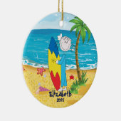 Cute Stick Figuur Surfer Girl kerstversiering Keramisch Ornament (Rechts)