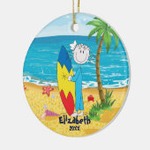 Cute Stick Figuur Surfer Girl kerstversiering Keramisch Ornament (Links)