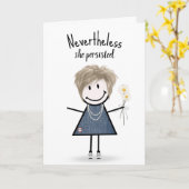 Cute Stick Girl in Denim Dress Inspiration Kaart (Gele Bloem)