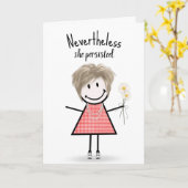 Cute Stick Girl in Gingham Dress Inspiration Kaart (Gele Bloem)