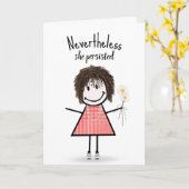 Cute Stick Girl in Gingham Dress Inspiration Kaart (Gele Bloem)