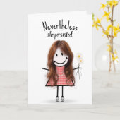 Cute Stick Girl in Gingham Dress Inspiration Kaart (Gele Bloem)