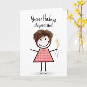 Cute Stick Girl in Gingham Dress Inspiration Kaart (Gele Bloem)