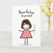 Cute Stick Girl in Gingham Dress met Quote Kaart (Gele Bloem)