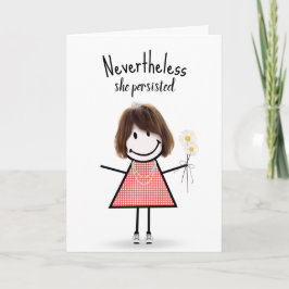 Cute Stick Girl in Gingham Dress met Quote Kaart