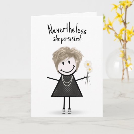 Cute Stick Girl in Sneakers met Quote Kaart (Gele Bloem)