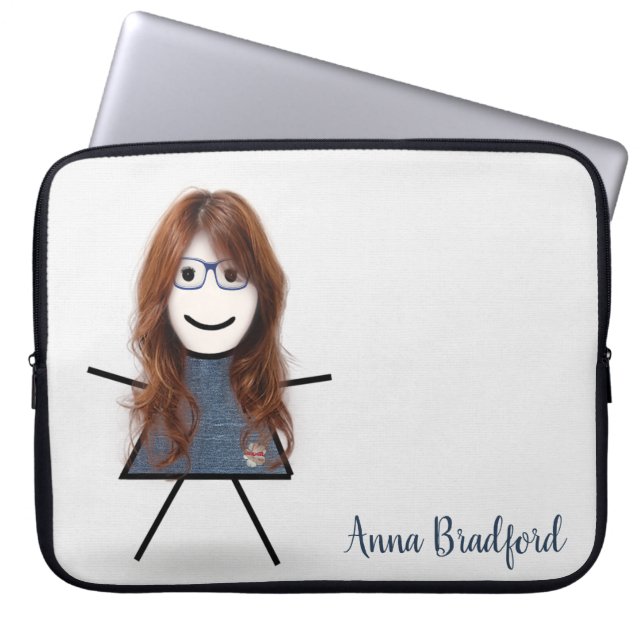 Cute Stick Girl met haar eigen naam Laptop Sleeve (Voorkant)