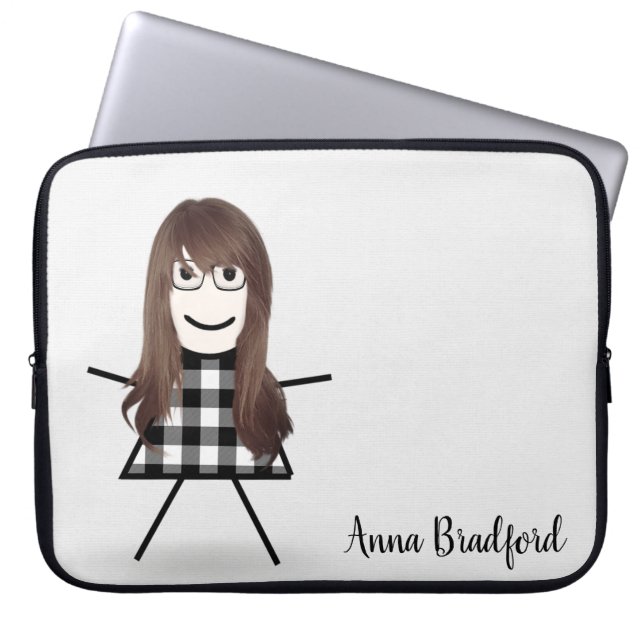 Cute Stick Girl met haar eigen naam Laptop Sleeve (Voorkant)