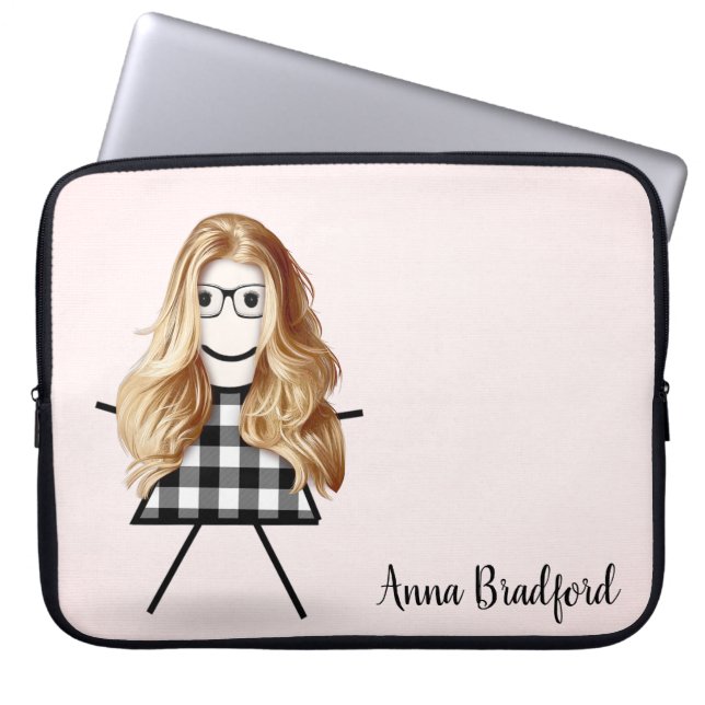 Cute Stick Girl met haar eigen naam Laptop Sleeve (Voorkant)