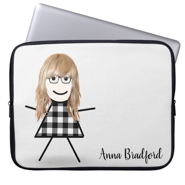 Cute Stick Girl met haar eigen naam Laptop Sleeve (Voorkant)