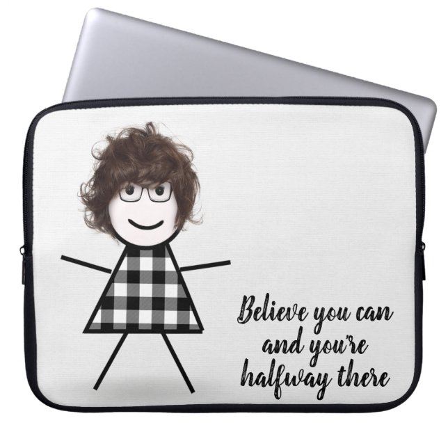 Cute Stick Girl met haar- en Quote-laptophoes Laptop Sleeve (Voorkant)