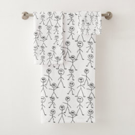 Cute Stick Man Figures Black and White Bad Handdoek
