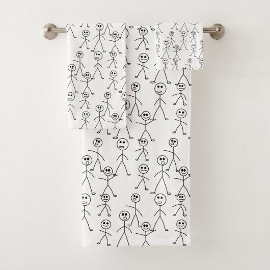 Cute Stick Man Figures Black and White Bad Handdoek (Insitu)