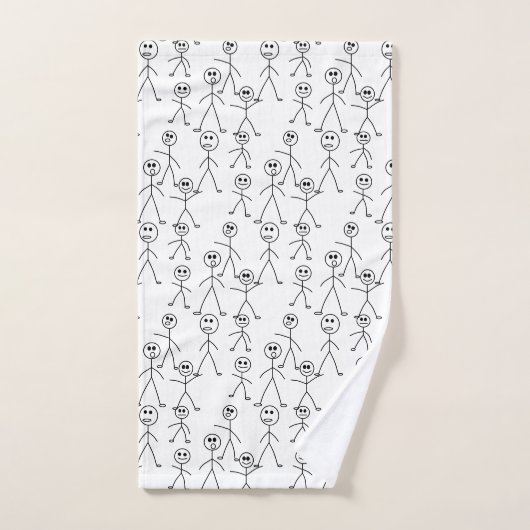Cute Stick Man Figures Black and White Bad Handdoek (Handdoek)