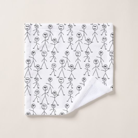 Cute Stick Man Figures Black and White Bad Handdoek (Wasdoekje)