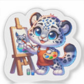 Cute Stickers Kawaii Snow Leopard Painter Sticker (Voorkant)