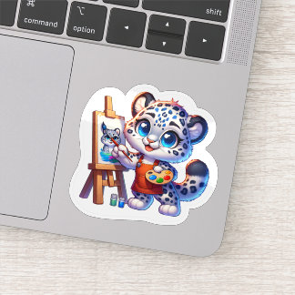 Cute Stickers Kawaii Snow Leopard Painter Sticker