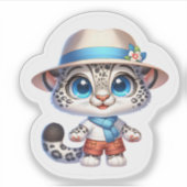 Cute Stickers Kawaii Snow Leopard Summer Travel (Voorkant)