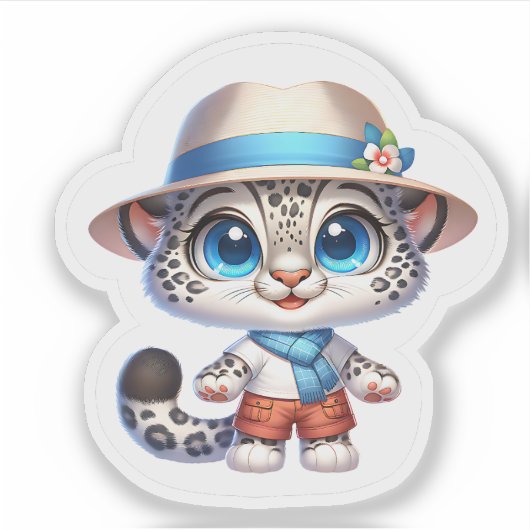 Cute Stickers Kawaii Snow Leopard Summer Travel (Voorkant)