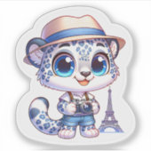 Cute Stickers Snow Leopard Big Cat Paris Travel (Voorkant)