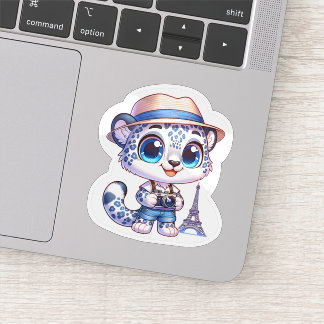 Cute Stickers Snow Leopard Big Cat Paris Travel