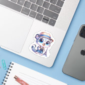 Cute Stickers Snow Leopard Big Cat Paris Travel (Laptop met iPhone)
