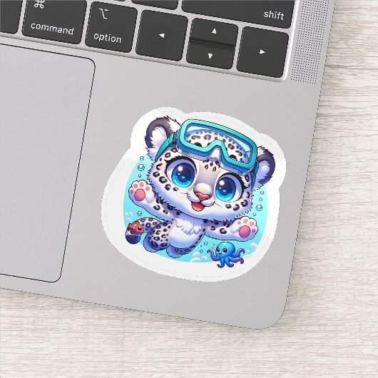 Cute Stickers Snow Leopard Kawaii Sport Diving (Detail)