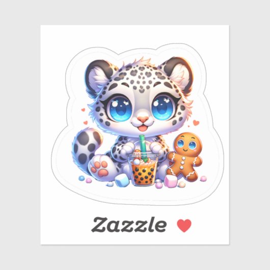 Cute Stickers Snow Leopard Kawaii Sticker (Vel)