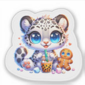 Cute Stickers Snow Leopard Kawaii Sticker (Voorkant)