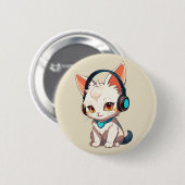 Cute stijlvolle kitty met hoofdtelefoon ronde button 5,7 cm (Voorkant /achterkant)