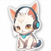 Cute stijlvolle kitty met hoofdtelefoon sticker (Voorkant)