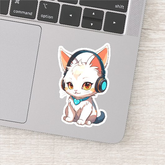 Cute stijlvolle kitty met hoofdtelefoon sticker (Detail)