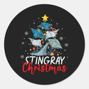 Cute Stingray kerstboom Pajama Matching Costu Ronde Sticker