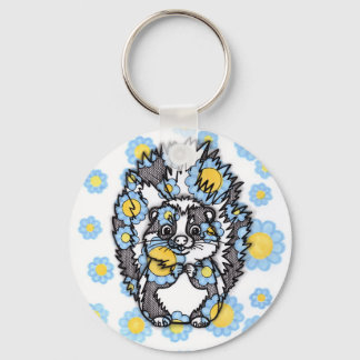 Cute stinkdier met blauwe bloemen Ronde sleutelhan Sleutelhanger
