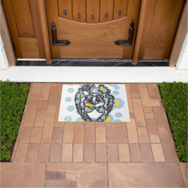 Cute stinkdier met blauwe bloemen welkomstmat deurmat