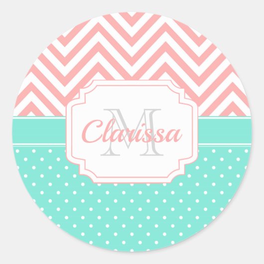 Cute Stippen & Chevron Ronde Sticker (Voorkant)