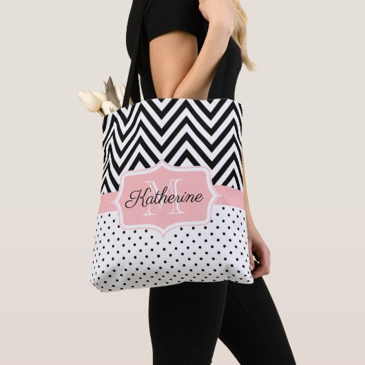 Cute Stippen en Chevron Tote Bag (Dichtbij)