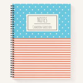 Cute Stippen en Stripes Coral and Blue Personalize Notitieboek