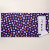 Cute Stippen Spots Bright Blue Paars Personalized Strandlaken (Voorkant)