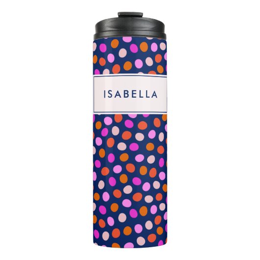 Cute Stippen Spots Bright Blue Paars Personalized Thermosbeker (Voorkant)