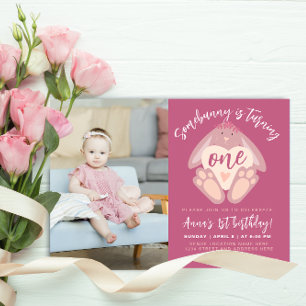Cute Stof Roze Some Bunny 1e Verjaardag Feest Fot Kaart